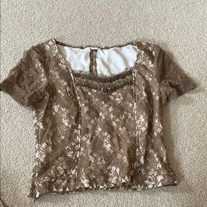 Vintage Brown Lace Women's Top